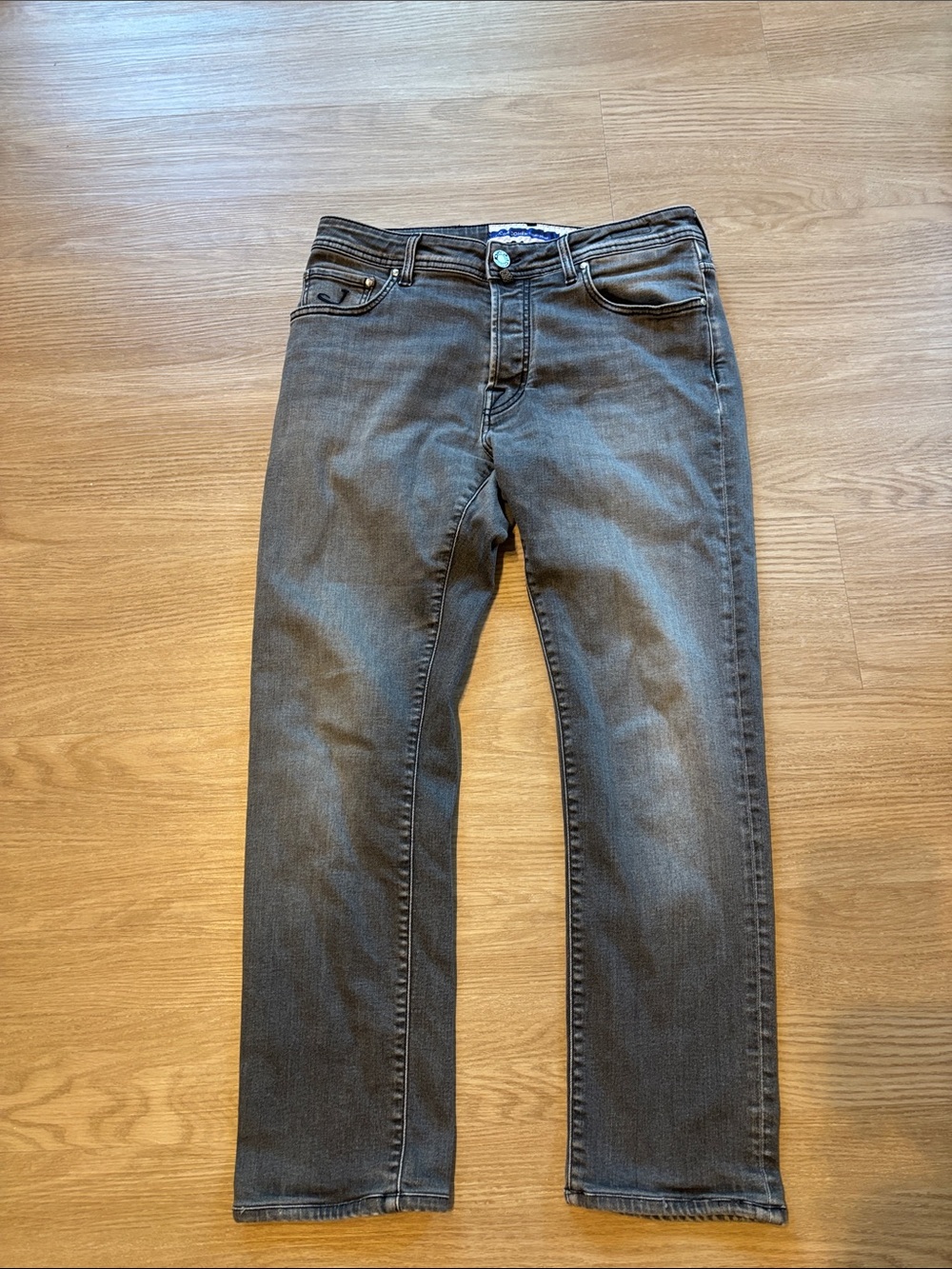 Jacob Cohen Men’s 34x28 Gray Jeans Luxury Denim Washed Straight Designer Stretch